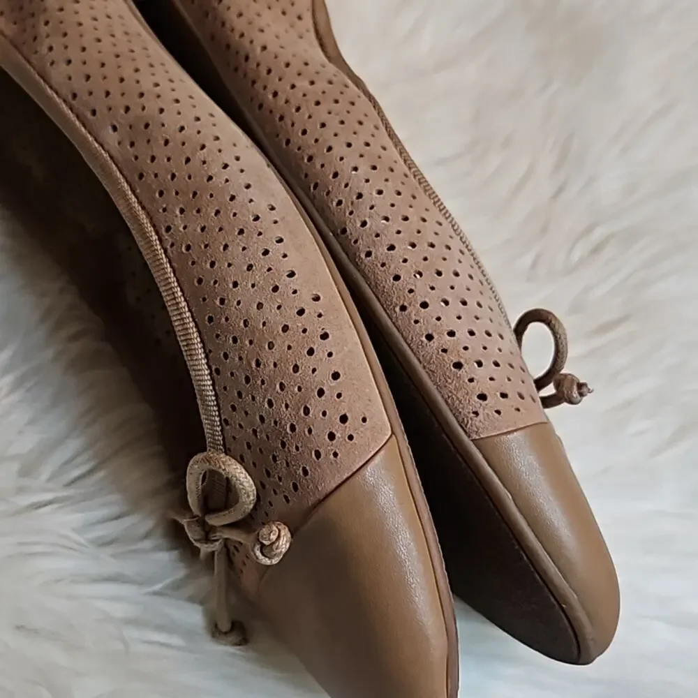 Sam Edelman Falon Perforated Tan Suede Pointed Toe Flats Women’s Size 9